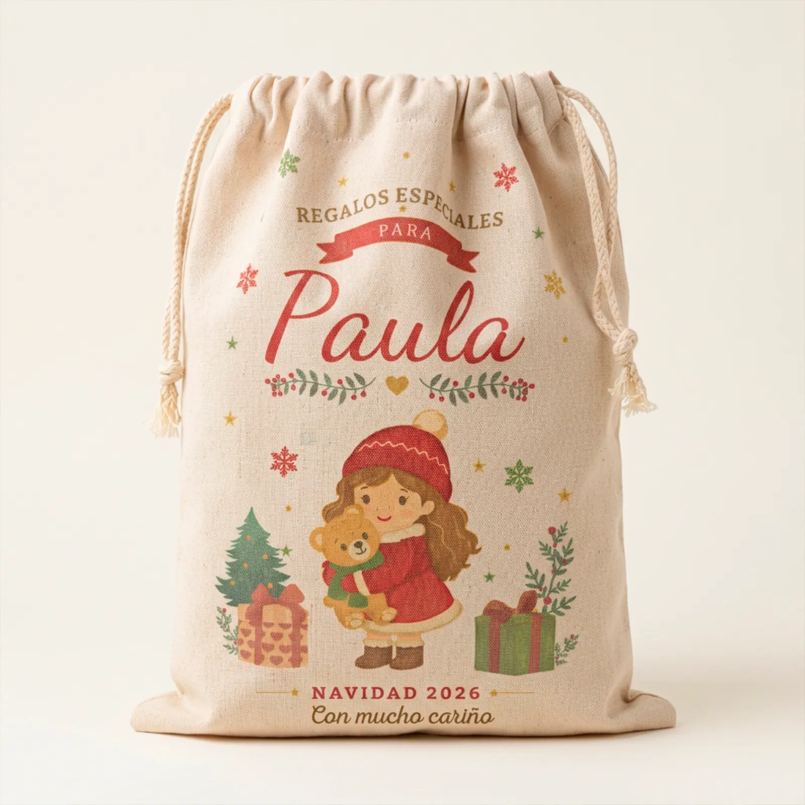 Saco de Navidad personalizado con niña y nombre - Imagen 2
