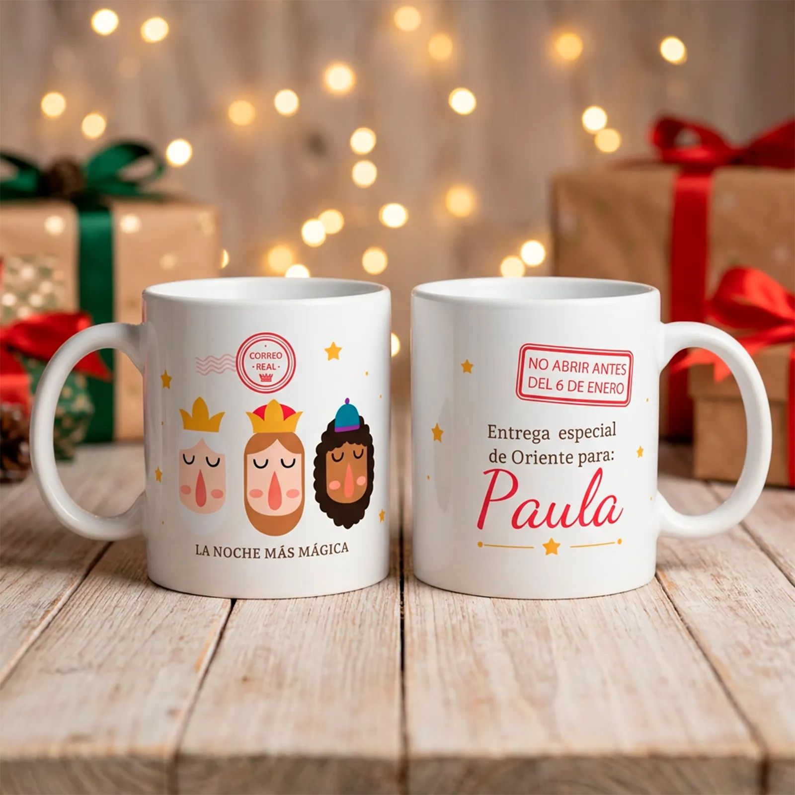 Taza reyes magos personalizada blanca Taza de Reyes Magos personalizada con nombre