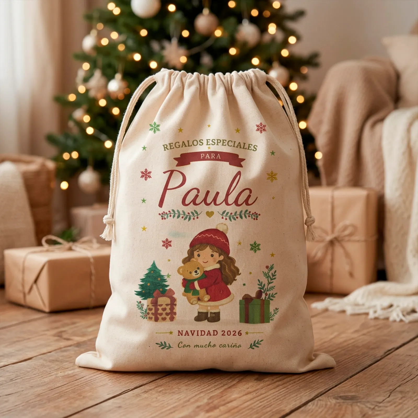 Saco de Navidad personalizado con niña y nombre - Imagen 4