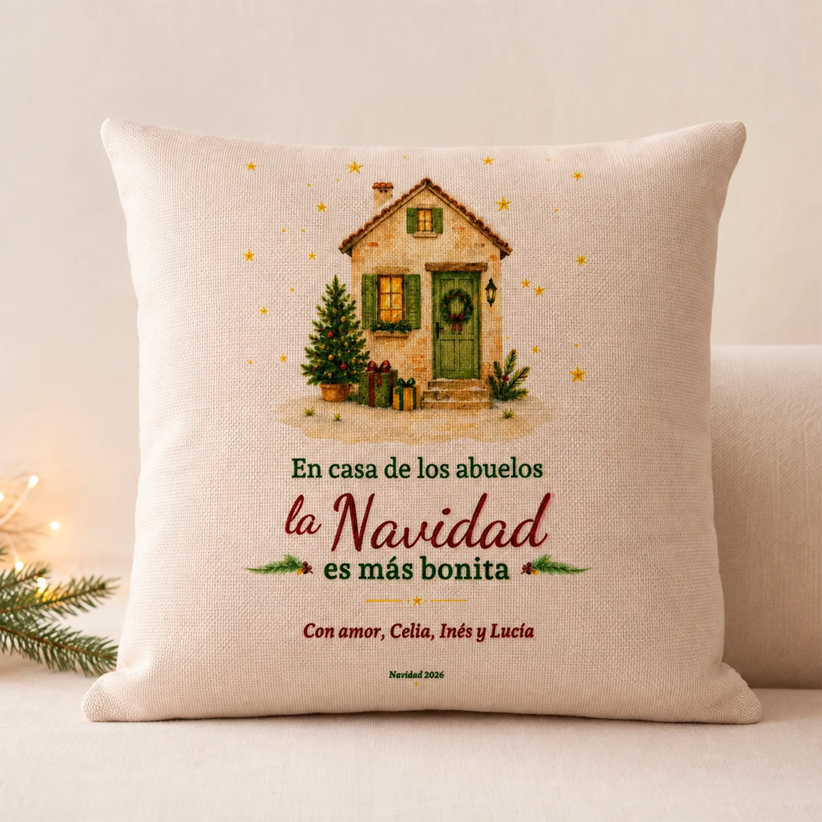 Cojín personalizado para abuelos con nombres y Navidad 2026